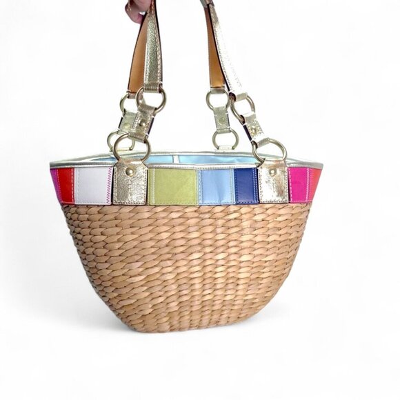 Vintage COACH Legacy Multicolor Straw Basket and gold Turnlock Wallet Set - Picture 8 of 14